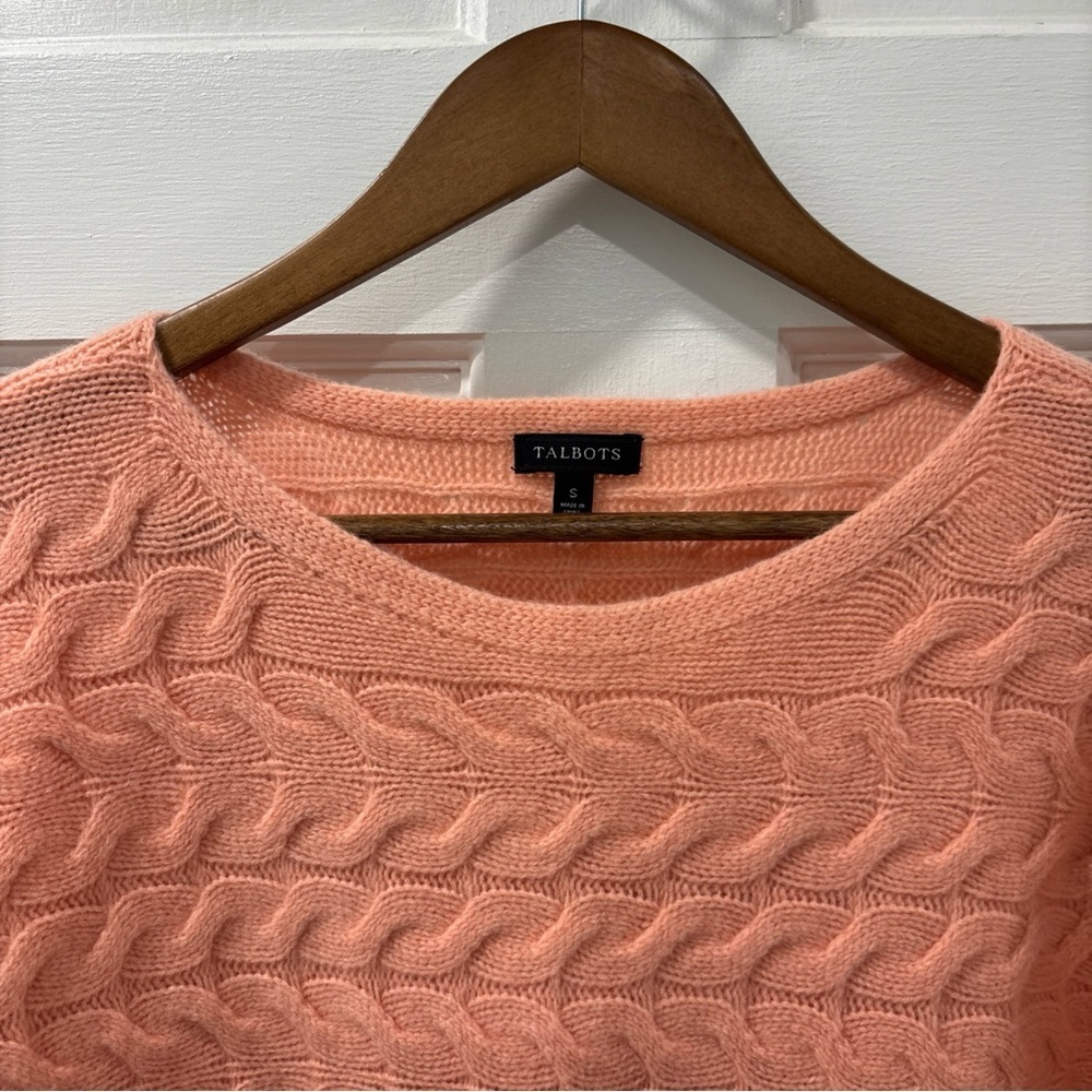 Talbots Women’s Merino Wool Blend Cable Knit Sweater Size Small Coral Soft EUC - Picture 3 of 5